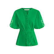 Blouse short sleeves with embroidery on the sleeves and cord BLS5943 G.Green