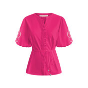 Blouse short sleeves with embroidery on the sleeves and cord BLS5943 Fuchsia