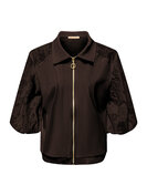 JA92409  Dark brown Jacket short sleeves with zip and lace sleeves