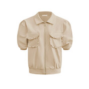 JA92410 Beige Jacket short sleeves with zip and cargo pockets