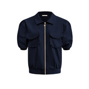 JA92410 Navy Jacket short sleeves with zip and cargo pockets