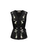 BLS5938 Black Blouse cut sleeves with embroidery and cord