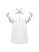 Top White with collar and zip and ruche sleeves TP6937, Triple Nine