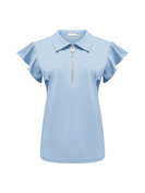 Top L Blue with collar and zip and ruche sleeves TP6937, Triple Nine