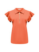 Top Coral with collar and zip and ruche sleeves TP6937, Triple Nine