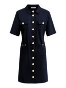 Triple Nine JK51824 Navy Dress short sleeves with gold buttons and pockets.